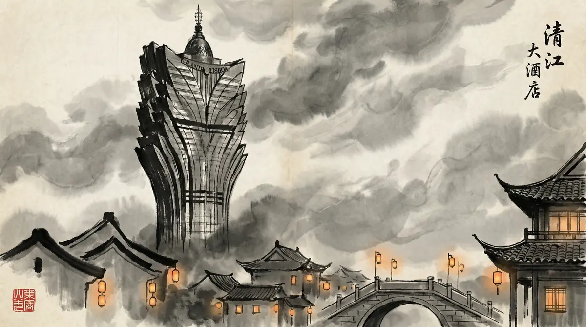 澳门太阳城澳门新葡京酒店水墨画全景