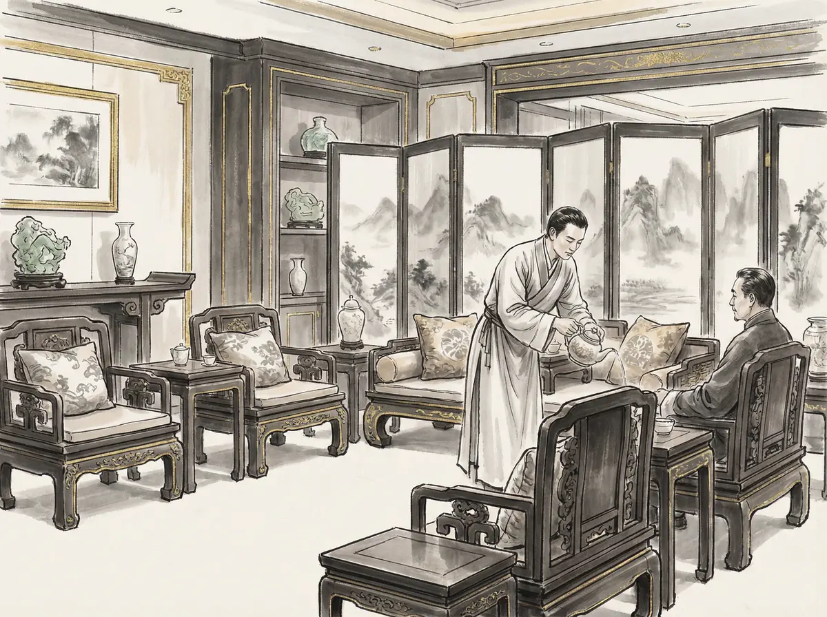 澳门太阳城VIP贵宾厅水墨画展示奢华博弈空间